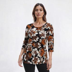 Womens Emily Daniels 3/4 Sleeve Floral Slit Hem Blouse